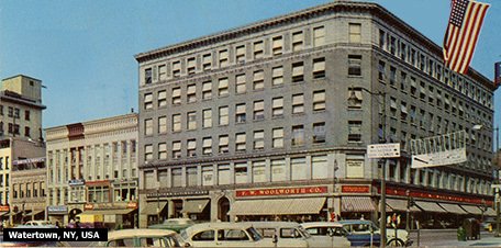 The Woolworths Head Office Building in the USA, on the site of the original Five and Ten Cent store in Watertown, New York.  Watertown hosted the Company's annual general meeting from 1879 until the mid 1980s