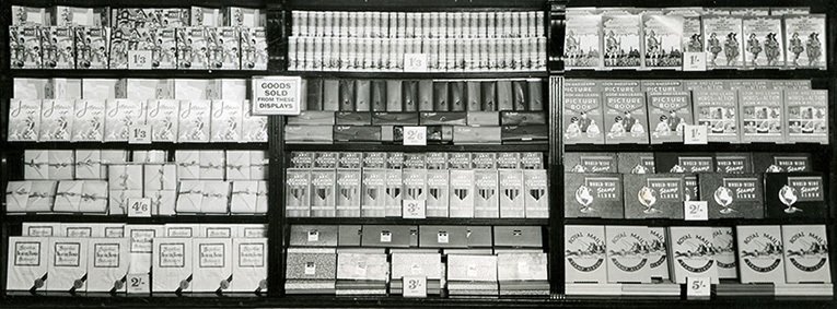 A wall display of stationery at Woolworth's in 1955