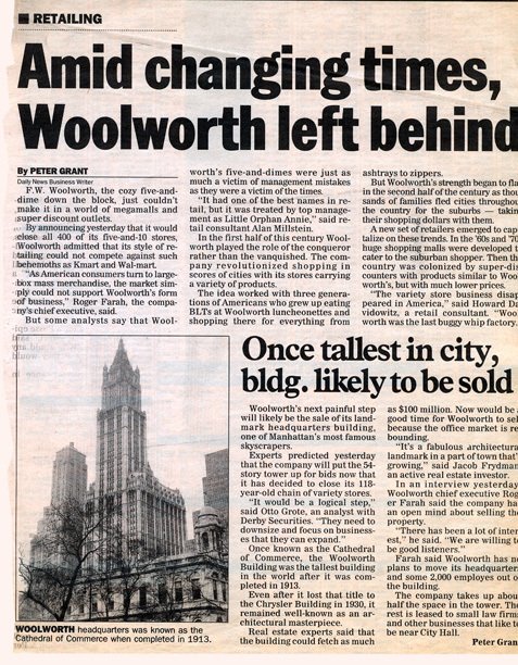 Daily News comment on the closure of the remaining Woolworth stores, from 18 July 1997
