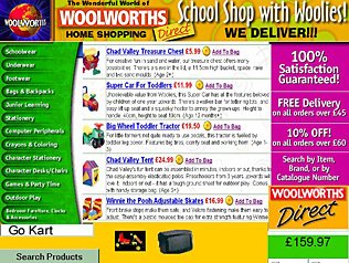 The first prototype for a Woolworths website, built in 1998.  At the time the design was considered too radical for Woolies customers