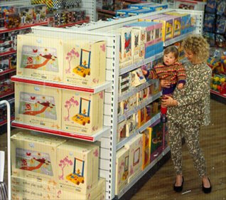 One of the first displays of Chad Valley toys in a large, modernised Comparison store in 1987