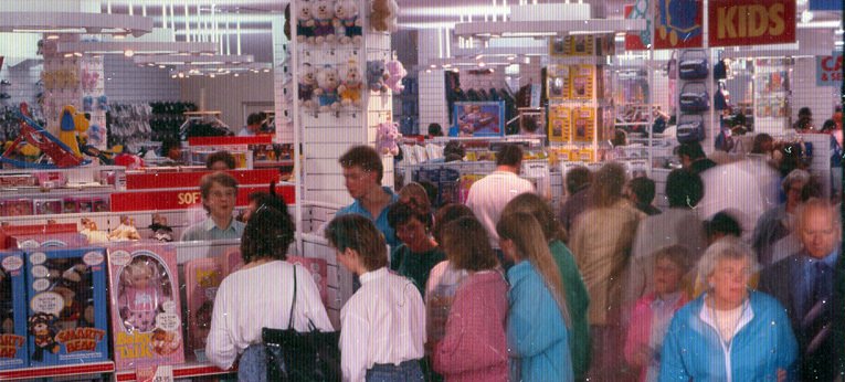 Packed with customers, the Toy Department at Woolworths in Leicester in 1987
