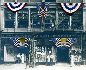 An American F. W. Woolworth store decorated with flags at the end of the Great War. (Image with special thanks to Mr Scott Oakford)