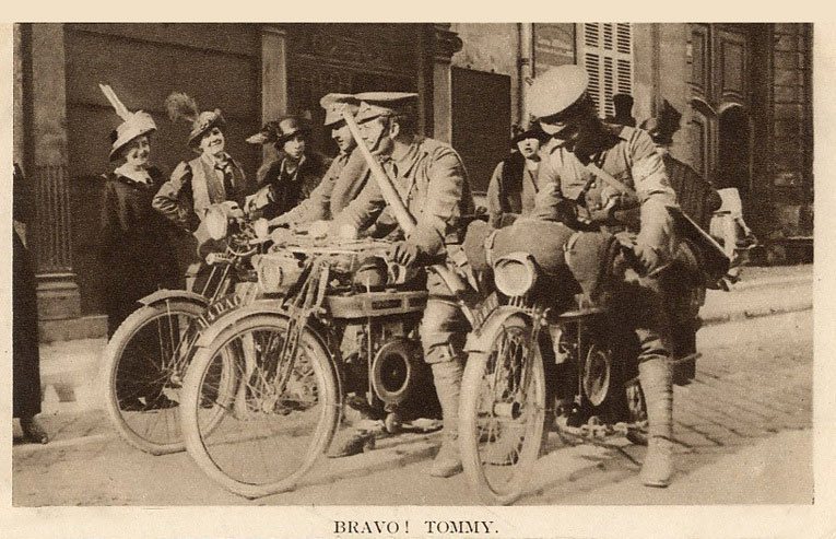 Bravo Tommy: British motorcycle despatch riders cheered on by French women in the early months of the Great War