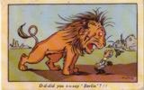 The Lion roars 'D-d-did you s-s-say Berlin'?!! in this patriotic British postcard from World War I