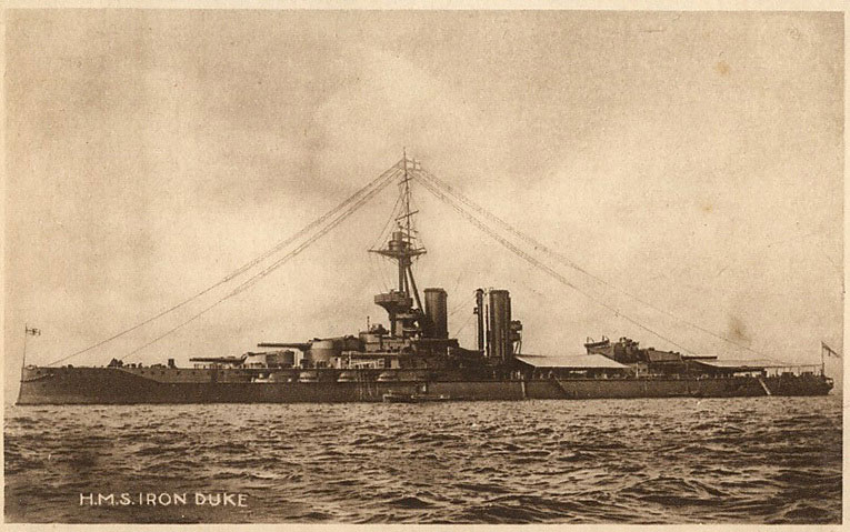 HMS Iron Duke, the prototype for a new class of Dreadnought Battle Ship in World War I. Flagship at the Battle of Jutland in 1916.