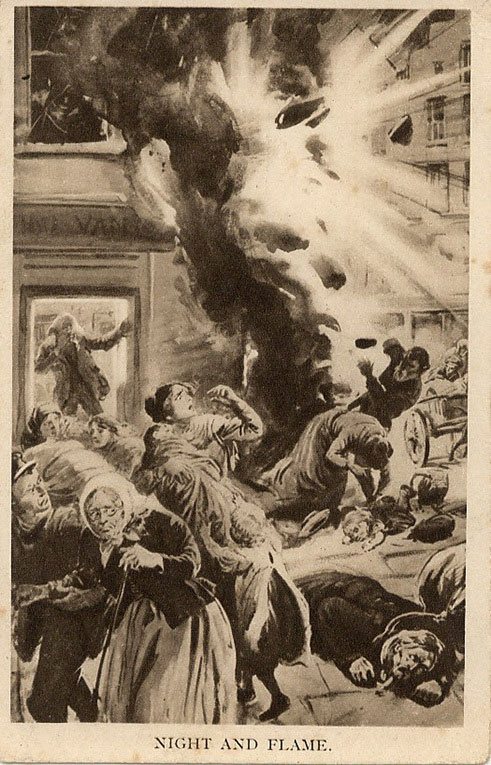 Night and Flame - a World War One postcard depicting the fall of Antwerp in 1914
