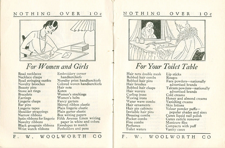 For women and girls and for your toilet table, two features from the original Woolworth Home Shopping Guide booklet from 1929