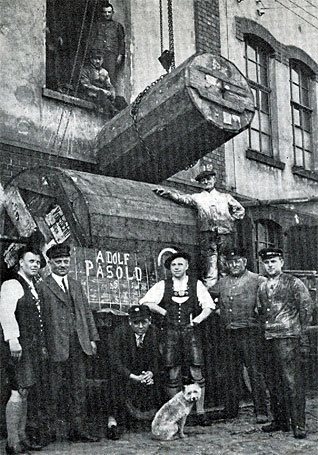 Delivering machinery to Pasolds Fleissen Factory in the late 19th century. It was tough work! (With special thanks to Eric W. Pasold, OBE)