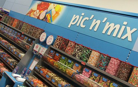 The pic'n'mix display in the 100th Woolworths store to be converted to the new look, in Peckham, South East London, once home to the main supplier of sweets to the company