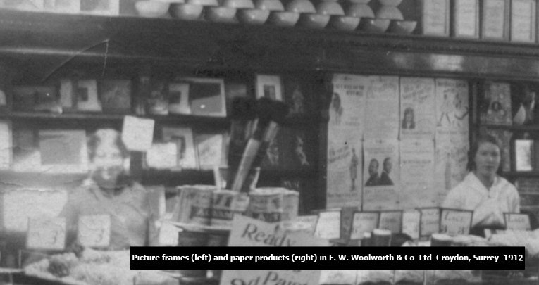 A portion of the salesfloor at Woolworths Croydon, to the South of London, England in 1912, showing the range of picture frames and paper products