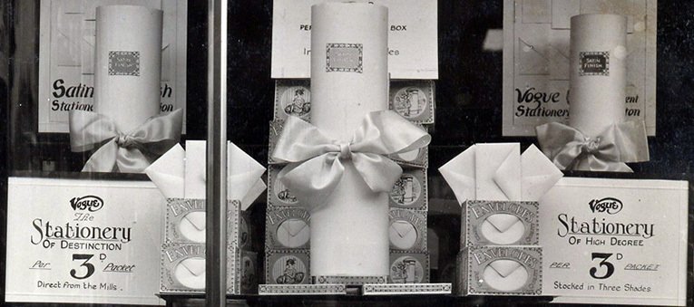 Envelopes and writing paper direct from the mills for threepence a pack in Woolworth's window in around 1930