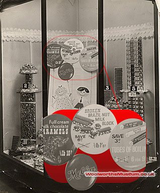 An elaborate window display designed by one of Woolworth's exclusive sweets suppliers - the Melba Confectionery Company of Peckham, SE15