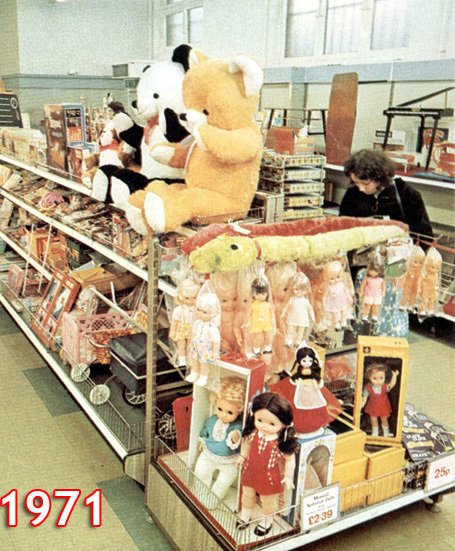 The toy department in a new look small Woolworth store after 'crash-conversion' to self-service as part of the chain's response to the decimalisation of the British currency in 1971