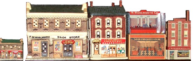 A High Street of miniature Woolworths stores - some were mementoes sold at Christmas, others were year-round toys, particularly for train layouts.