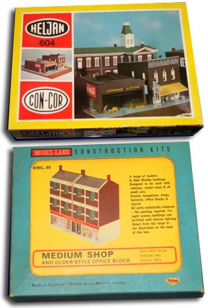 The Heljan N Gauge Model of an F. W. Woolworth Five and Ten Cent Store, Con-Cor Model No. 604 and the British equivalent, Triang Model-lands RML45, a medium-size shop with an F. W. Woolworth fascia