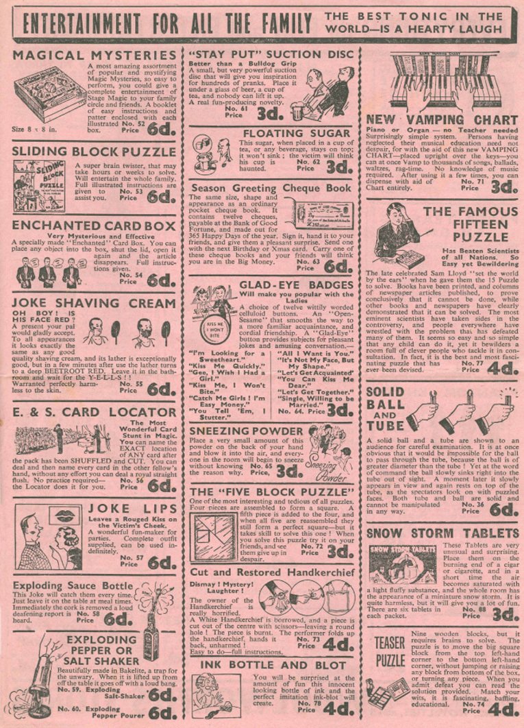 The third of four pages from a 1920s Woolworth magic tricks brochure