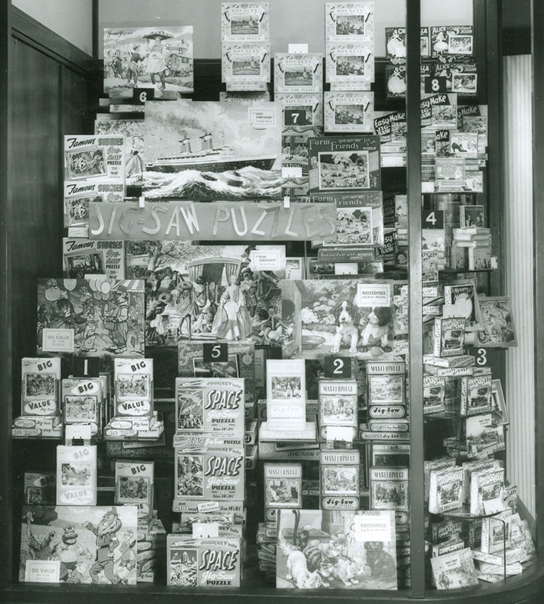 Space jigsaws had pride of place in this 1955 Woolworth window display