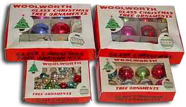 Glass ornaments in assorted sizes, made in occupied Japan and sold in F. W. Woolworth stores in Britain, Germany, the USA and Canada in the late 1940s and early 1950s